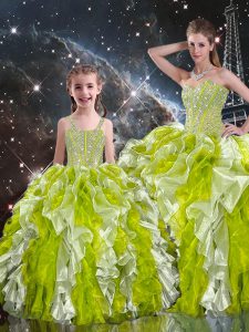 Organza Sweetheart Sleeveless Lace Up Beading and Ruffles Sweet 16 Dresses in Multi-color