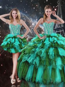 New Style Floor Length Lace Up Quinceanera Dresses Multi-color for Military Ball and Sweet 16 and Quinceanera with Beading and Ruffles and Ruffled Layers