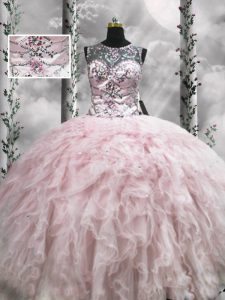 Beauteous Floor Length Pink 15 Quinceanera Dress Scoop Sleeveless Zipper