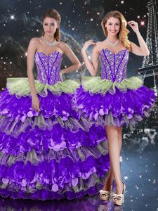 Beading and Ruffles and Ruffled Layers Quinceanera Gowns Multi-color Lace Up Sleeveless Floor Length
