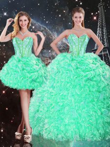 Organza Sweetheart Sleeveless Lace Up Beading and Ruffles 15th Birthday Dress in Apple Green