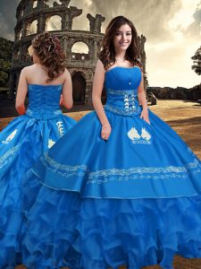 Ball Gowns Quinceanera Gowns Blue Strapless Taffeta Sleeveless Floor Length Zipper