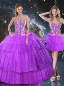 Ruffled Layers Sweet 16 Dresses Purple Lace Up Sleeveless Floor Length