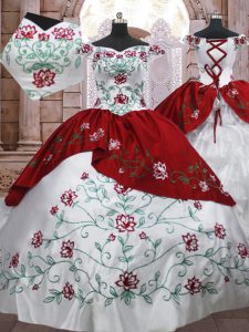 Captivating White And Red Sleeveless Taffeta Lace Up 15th Birthday Dress for Military Ball and Sweet 16 and Quinceanera