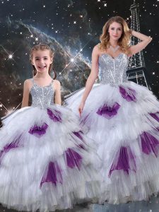 Shining Multi-color Sleeveless Floor Length Beading and Ruffled Layers Lace Up Sweet 16 Quinceanera Dress