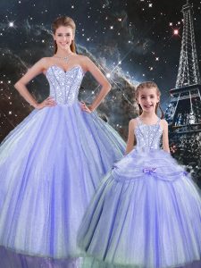 Delicate Lavender Quinceanera Gown Military Ball and Sweet 16 and Quinceanera with Beading Sweetheart Sleeveless Lace Up