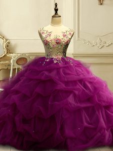 Simple Sleeveless Appliques and Ruffles and Sequins Lace Up Quinceanera Dresses