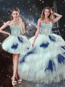 Beauteous Sleeveless Lace Up Floor Length Beading and Ruffled Layers and Sequins Quinceanera Gown