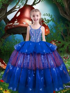 Perfect Organza Sleeveless Floor Length Little Girl Pageant Dress and Beading and Ruffled Layers