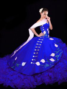 Stylish Sleeveless Brush Train Embroidery Lace Up 15 Quinceanera Dress