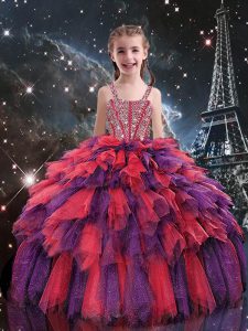 Best Sleeveless Lace Up Floor Length Beading and Ruffles Girls Pageant Dresses