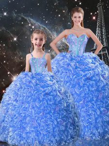 Blue Sweet 16 Quinceanera Dress Military Ball and Sweet 16 and Quinceanera with Beading and Ruffles Sweetheart Sleeveless Lace Up