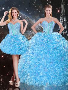 Hot Selling Baby Blue Sweet 16 Dresses Military Ball and Sweet 16 and Quinceanera with Beading and Ruffles Sweetheart Sleeveless Lace Up