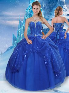 Royal Blue Sleeveless Beading and Pick Ups Floor Length Quinceanera Gowns
