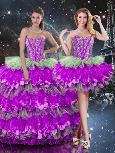 Inexpensive Sweetheart Sleeveless Lace Up Sweet 16 Dresses Multi-color Organza