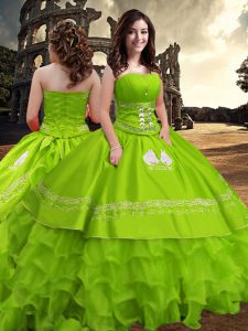 Taffeta Strapless Sleeveless Zipper Embroidery and Ruffled Layers Ball Gown Prom Dress in