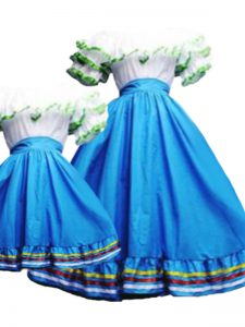 Captivating Baby Blue Lace Up Sweet 16 Dress Pick Ups Short Sleeves Floor Length