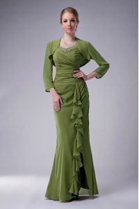 Vintage Olive Green Zipper Mother of the Bride Dress Beading Sleeveless Floor Length