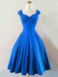 Classical Blue Straps Neckline Ruching Vestidos de Damas Sleeveless Lace Up