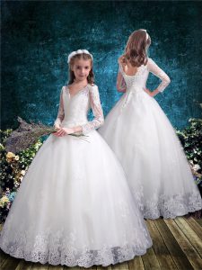 Cute 3 4 Length Sleeve Lace Lace Up Flower Girl Dresses for Less