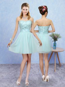 Superior Sweetheart Sleeveless Tulle Dama Dress for Quinceanera Appliques Lace Up