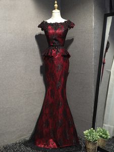 Attractive Red And Black Sleeveless Lace and Appliques Floor Length Mother Dresses