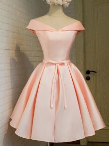 Elegant Peach Off The Shoulder Neckline Belt Dama Dress Cap Sleeves Lace Up