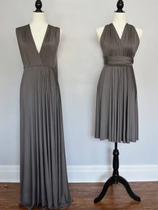Unique Grey Sleeveless Ruching Floor Length Damas Dress
