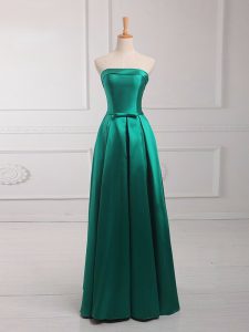 Empire Quinceanera Court Dresses Dark Green Strapless Satin Sleeveless Floor Length Lace Up