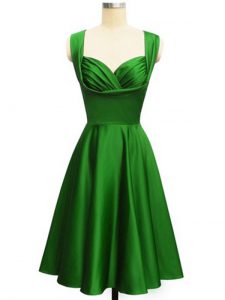 Empire Quinceanera Dama Dress Green Straps Taffeta Sleeveless Knee Length Lace Up