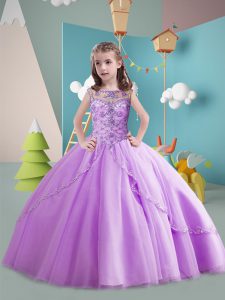 Lavender Sleeveless Beading Lace Up Kids Formal Wear
