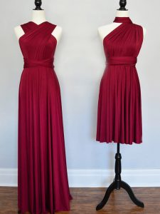 Ruching Dama Dress for Quinceanera Burgundy Lace Up Sleeveless