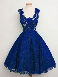 Straps Sleeveless Lace Up Damas Dress Royal Blue Lace