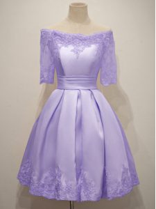 Clearance Lavender Taffeta Lace Up Off The Shoulder Half Sleeves Knee Length Quinceanera Court Dresses Lace