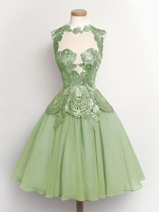 Green Sleeveless Knee Length Lace Lace Up Quinceanera Court Dresses