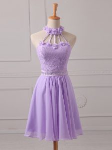 Stylish Mini Length A-line Sleeveless Lavender Vestidos de Damas Lace Up