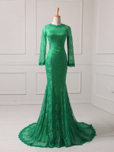 Green Long Sleeves Brush Train Lace Mother Dresses