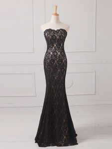 Designer Floor Length Zipper Mother Dresses Black for Prom and Party and Military Ball with Lace