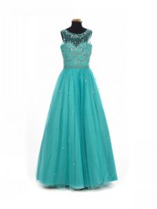 Attractive Tulle Sleeveless Floor Length Little Girl Pageant Gowns and Beading