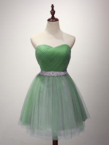 Lace Up Dama Dress for Quinceanera Beading and Ruching Sleeveless Mini Length