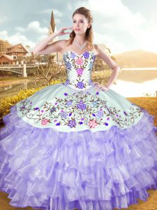 Fine Floor Length Lavender Quinceanera Gown Sweetheart Sleeveless Lace Up