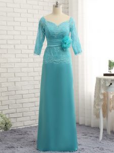Suitable Sweetheart 3 4 Length Sleeve Chiffon Mother of the Bride Dress Lace and Appliques Zipper