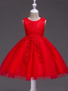High Quality Sleeveless Knee Length Appliques Zipper Pageant Gowns For Girls with Red