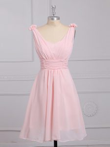 Pretty Straps Sleeveless Lace Up Quinceanera Court Dresses Baby Pink Chiffon