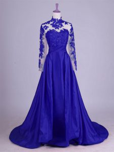 Wonderful Royal Blue Mother of Groom Dress High-neck Sleeveless Brush Train Lace Up
