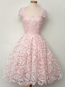 Baby Pink Quinceanera Dama Dress Prom and Party and Wedding Party with Lace Straps Cap Sleeves Lace Up