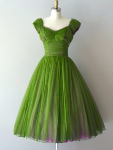 Pretty Green V-neck Zipper Ruching Court Dresses for Sweet 16 Cap Sleeves