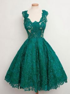 High Class Dark Green Straps Lace Up Lace Quinceanera Court of Honor Dress Sleeveless