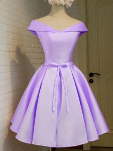 Belt Court Dresses for Sweet 16 Lavender Lace Up Cap Sleeves Knee Length