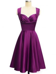 Purple Taffeta Side Zipper Straps Sleeveless Knee Length Dama Dress for Quinceanera Ruching